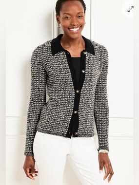 NWOT - Talbots - POLO CARDIGAN - DASH STRIPE - Size Large